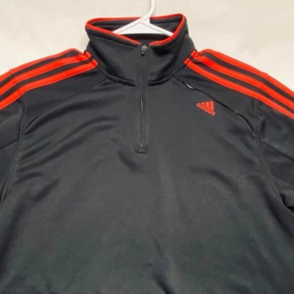 Adidas Performance 1/4 Zip Jacket Men's Small Black Red 3 Stripe Shoulder Pocket - Picture 11 of 11